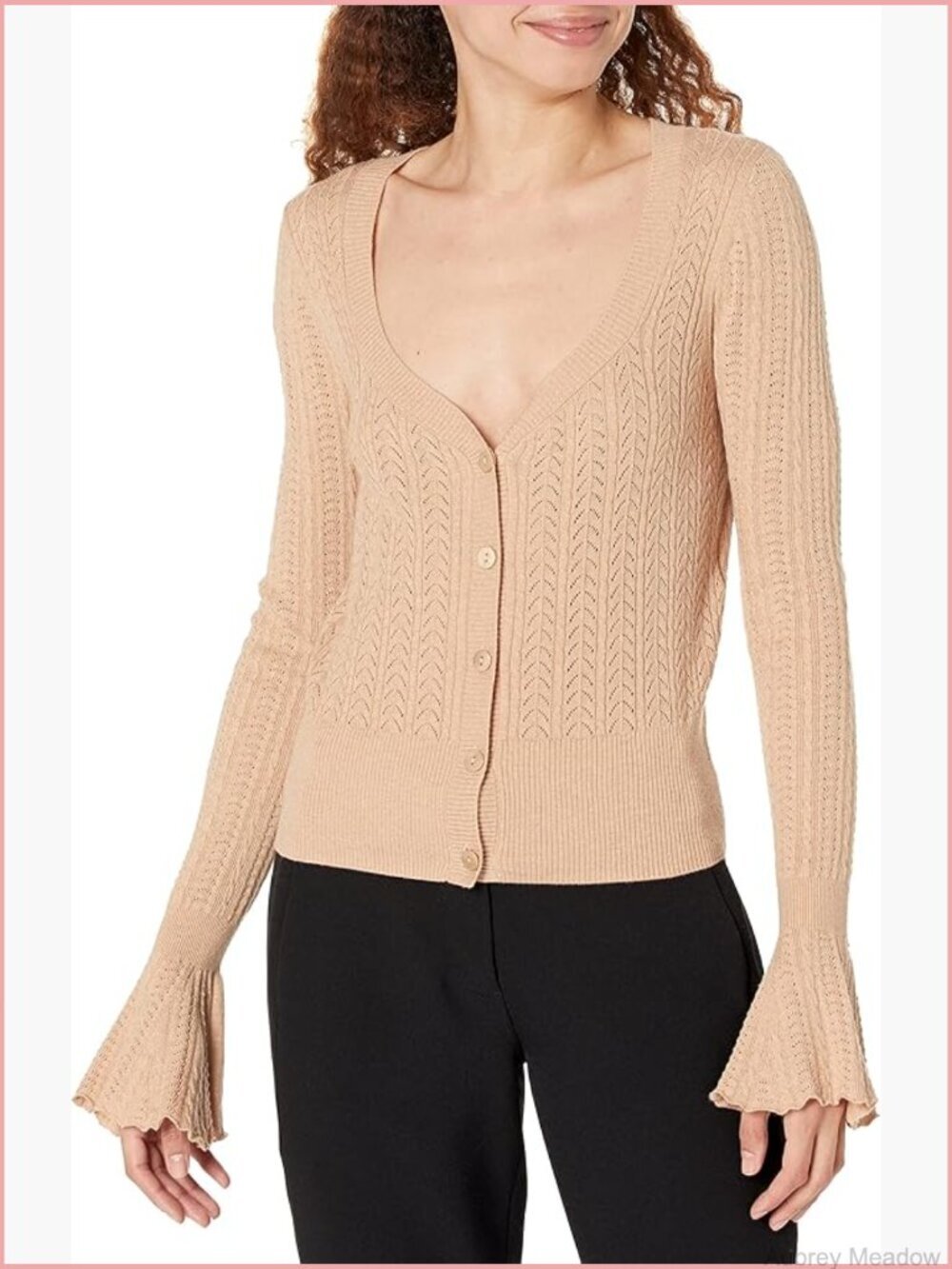 Womens Cardigan Herringbone Stitch Sweetheart Neckline